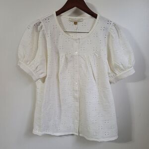 New DownEast Gentry Button Blouse ivory eyelet size small
